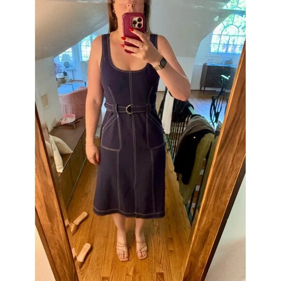 Luxely Denim Contrast Stitch Midi Dress Size 2 - Picture 7 of 9